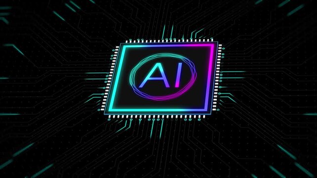 Studio Presentation Highlights Neonlit Badge With Layered Circuits And Teal Accents On Processor