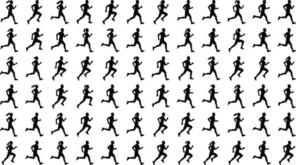 Obraz premium Running people silhouettes set with male and female joggers fitness activity motion sequence vector illustration collection