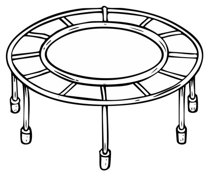 Black and white hand-drawn illustration of a mini trampoline