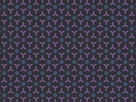 Pattern of stylized three-petal shapes in lavender against deep indigo. Geometric repetition creates a soothing, modern aesthetic. Ideal for digital backgrounds or minimalist design projects