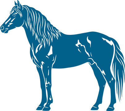 Stallion standing in stylized blue silhouette style vector can Editable