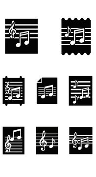Set of Music Notes Icons on Staff Lines, Musical Symbols Collection