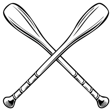 Crossed boat paddles in sketch style illustration for nautical activity or sport themes and design elements