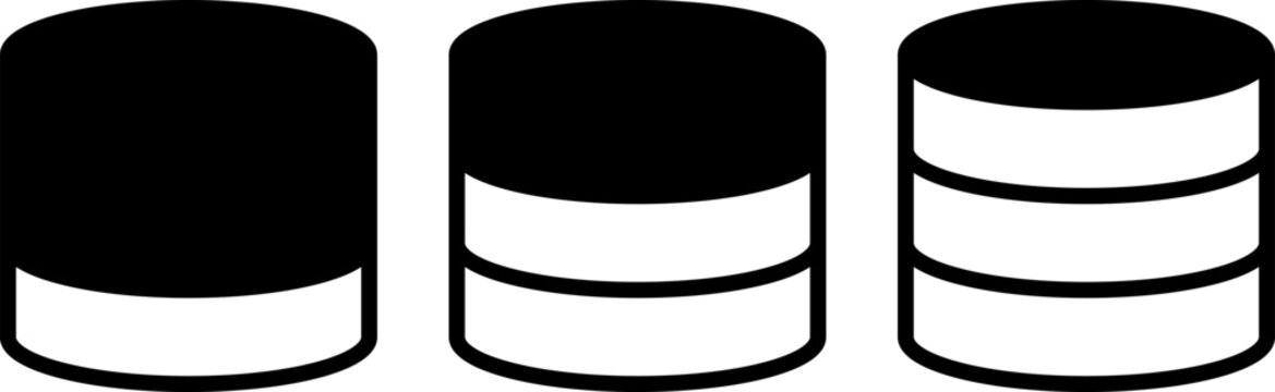 Network server and database storage icon set. Simple cylinder data hosting and cloud storage symbols