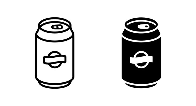 two black and white vector silhouettes of canned beverages on plain background