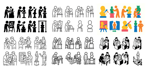 Fototapeta premium Art class icons: painting and sculpting