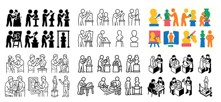 Art class icons: painting and sculpting