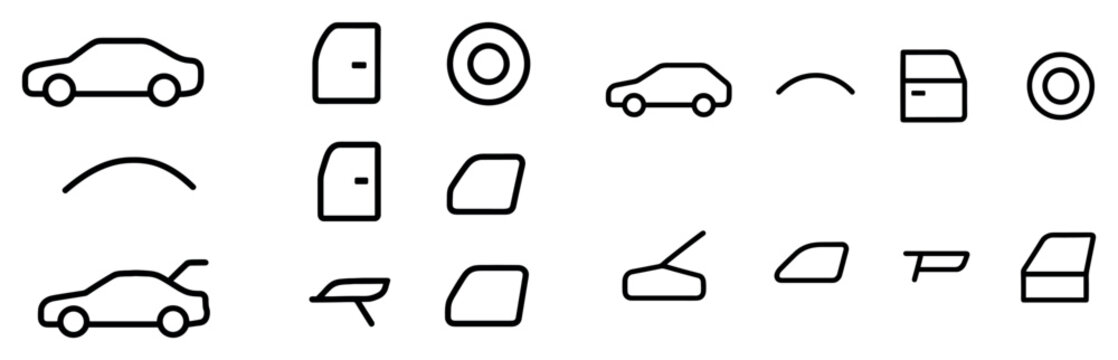 Automotive icons with car roof door outline