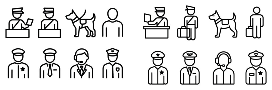 Law enforcement icons with officer dog badge outline