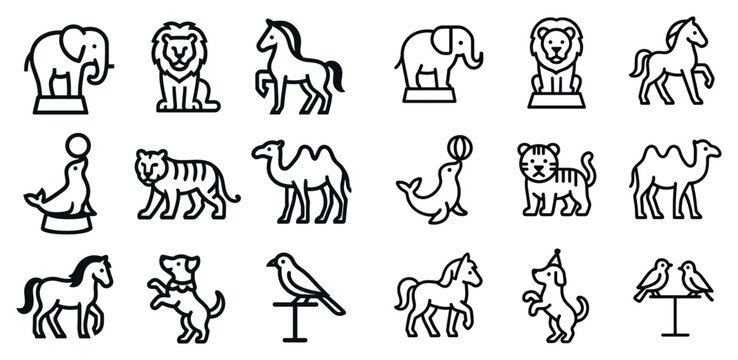 Animal icons with elephant lion horse outline