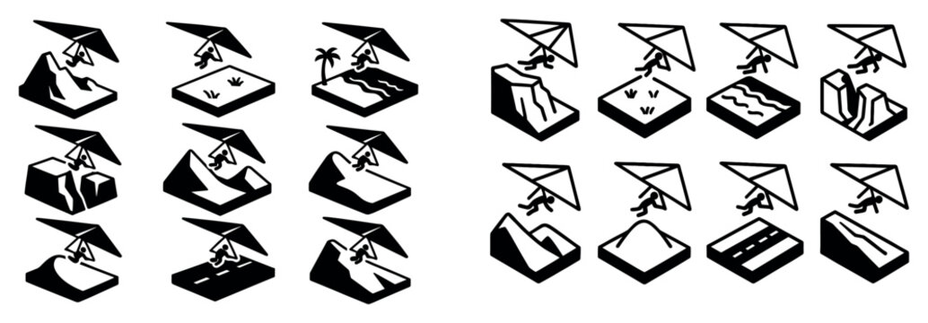 Travel icons with paper plane map island minimal