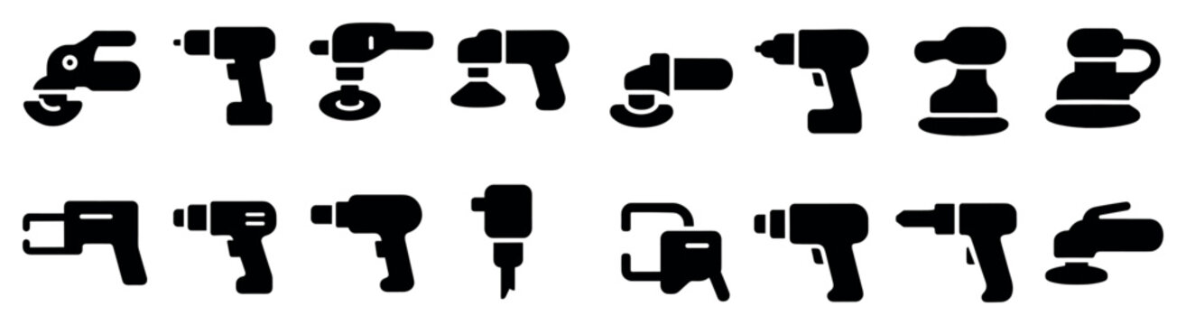 Tools icons with drill sander and grinder silhouette