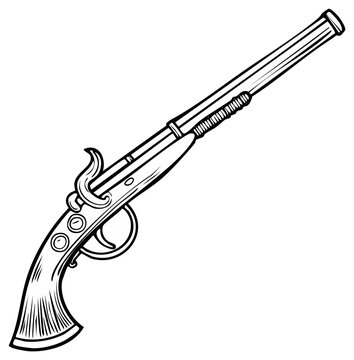 Ornate antique dueling pistol with curved grip and long barrel illustration