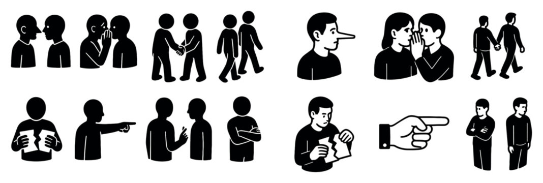 People icons with whispering walking lying minimal