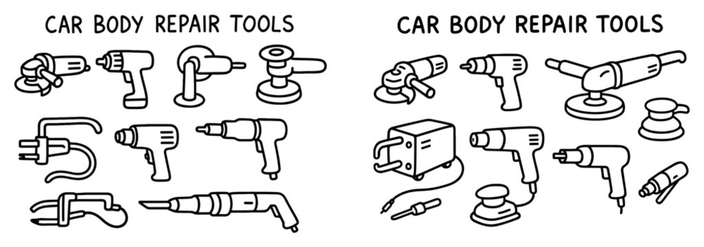 Car repair icons with drill sander outline