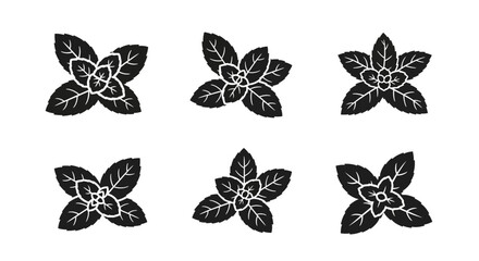 Obraz premium Set of Six Black and White Mint Leaves Icons