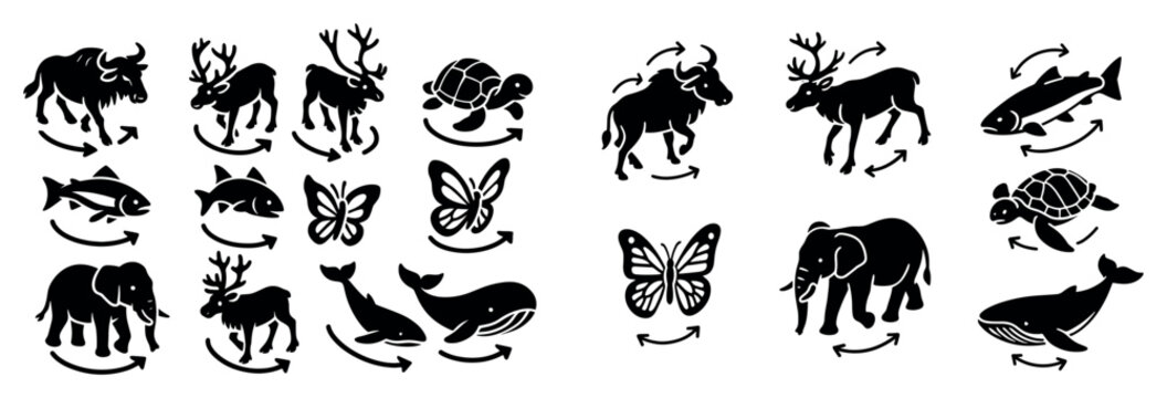 Wildlife icons with deer turtle whale silhouette