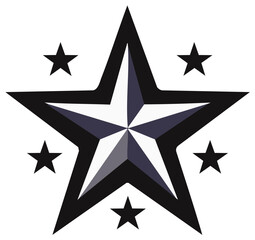 Fototapeta premium Star Illustration with Small Stars Around a Central Star Icon Geometric Design