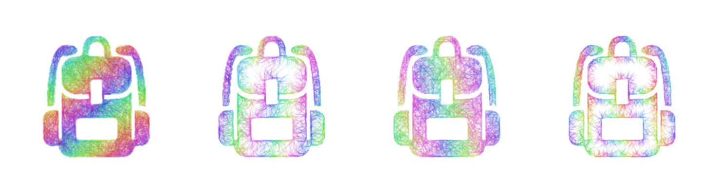 Colorful sketch backpack icon design set