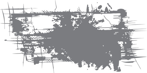 Obraz premium Abstract grunge background featuring a dirty black ink splat and paint splashes on a textured paper pattern with a grungy brush stroke border and vector tree silhouette illustration