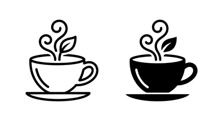 Obraz premium Hot Tea Cup Icons, Steaming Beverage Vector Graphics, Organic Drink Symbols, Cafe and Restaurant Elements