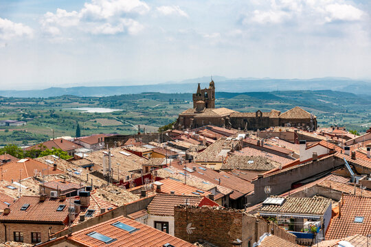 Scenic aerial view of Laguardia town and church in Basque Country