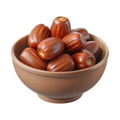 Obraz premium Bowl full of delicious dates, healthy sweet fruit, isolated on white background isolated on transparent background
