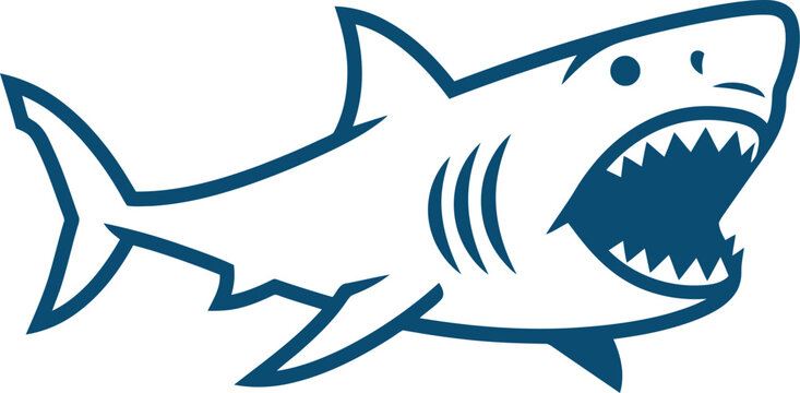 Great white shark outline with open mouth pose vector can Editable