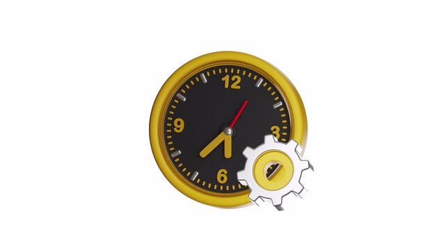 3d ux icon motion gold clock with a black face and a silver gear is suitable for time management themed designs or luxury concepts. Chic and elegant decor item.