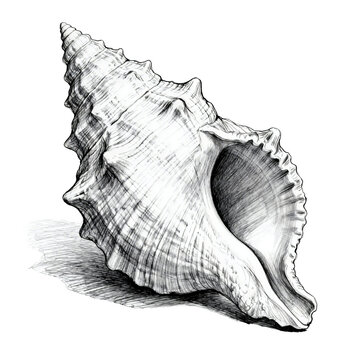 [Transparent Background PNG]Hand Drawn Sketch of Large Sea Shell