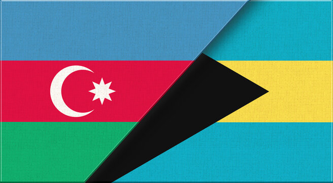 Azerbaijan and Bahamas islands flags on fabric texture for sport and diplomacy