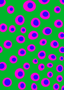 Abstract neon polka dot pattern on vibrant green background