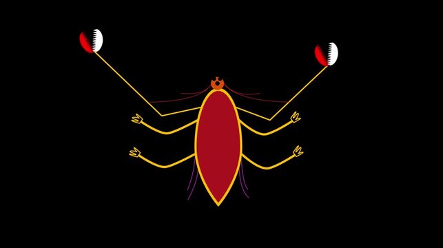 Abstract Stylized Insect Illustration with Claws and Long Antennae on Black Background