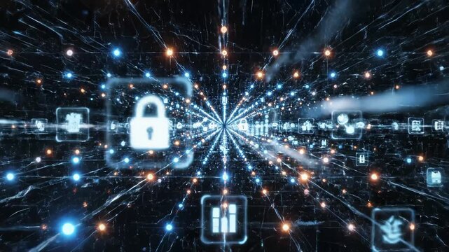 Digital network with icons and lights ideal for tech startups and software promos