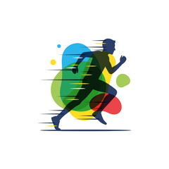 Obraz premium Dynamic Runner Silhouette with Colorful Abstract Shapes - Speed and Energy Concept