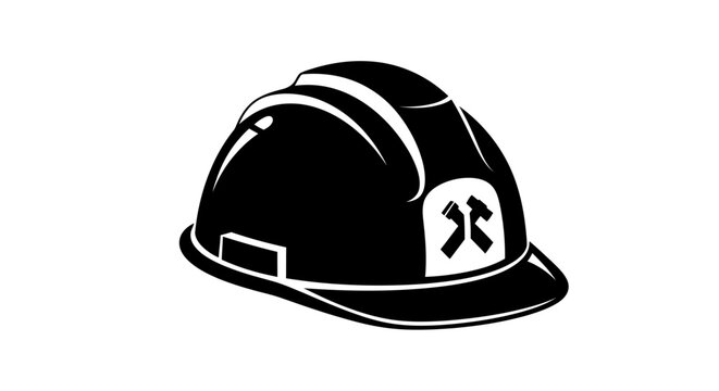 Black and white mining helmet illustration isolated on white background
