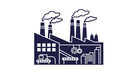 Obraz premium Industrial factory illustration with smokestacks and machinery vector design