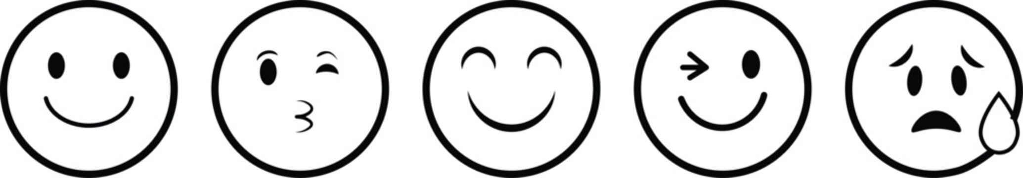Smiley icon set, Feedback rating scale, Emoji icon collection containing happy emotion, sad, smiling, surprised, angry. Rank, level of satisfaction rating
