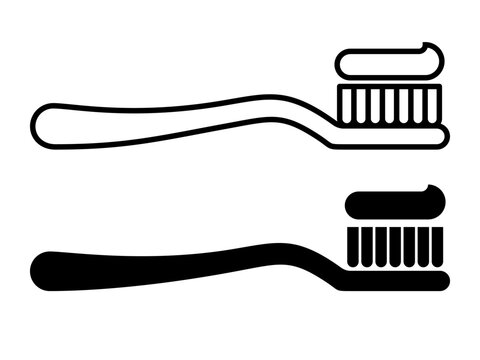 Toothbrush icon set. Dental care and stomatology protection sign. Tooth brushing symbol. Outline toothbrush sign.