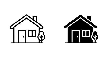 Fototapeta premium Minimalist House Icons, Outline and Solid Fill, Residential Building Symbols