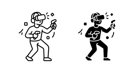 Fototapeta premium Virtual Reality VR headset user, gaming, entertainment, technology, digital experience icons