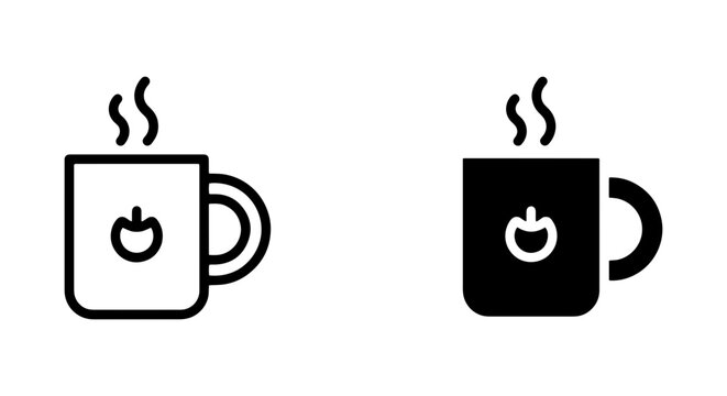 two coffee cups with apple logo and steam rising from them in black and white vector style