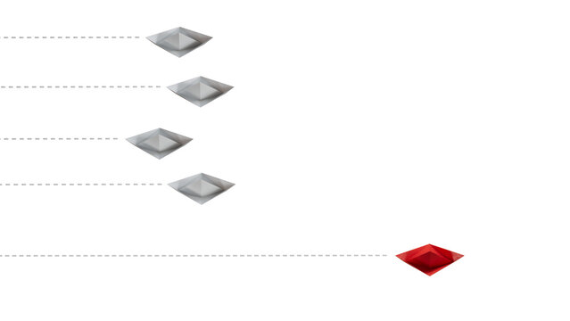 3d paper boats in the sky. Origami aircraft. Geometric shape symbol. Concept of business, leaderboat, success, education, teamwork mission , think different, standout vision