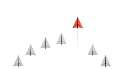 Business concept for new ideas creativity, innovative solution and Leaderplane concept with blue paper plane leading among white.Supports PNG files with transparent backgrounds. © feng