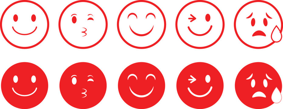 Emoticons set. Emoji faces collection. Feedback rating scale, Smiley icon set,  Emoji icon collection happy emotion, sad, smiling, surprised, angry. satisfaction survey level
