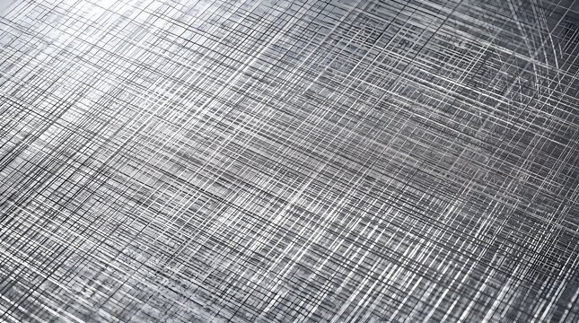 Abstract metallic grid pattern with intersecting lines and reflective silver surfaces