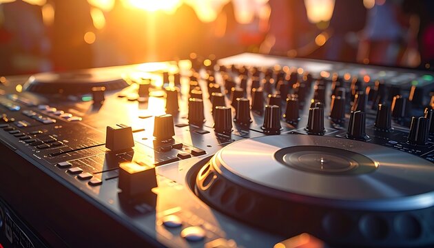DJ mixer controller close-up view.