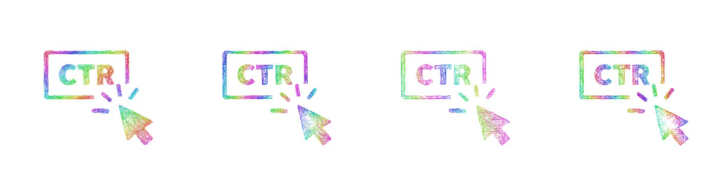 Multicolor sketch click through rate icon design set