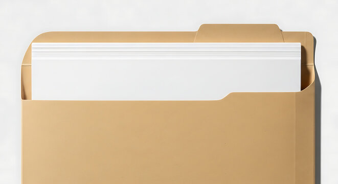Manila File Folder with Stack of White Papers Inside, Business Office Organization Concept
