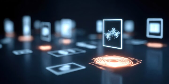 Swirls of digital data enter the processing system as the platform generates useful information through rigorous analysis.